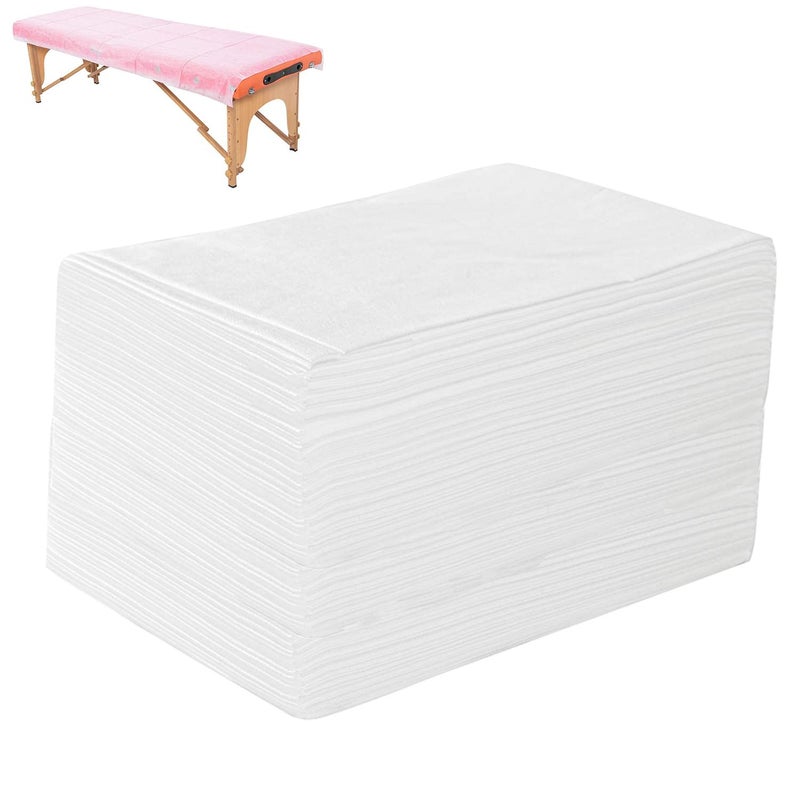 50PCS Massage Table Sheets Disposable Non Woven SPA Bed Cover Breathable Polypropylene Fabric 31 x 70 Thin Not Waterproof White