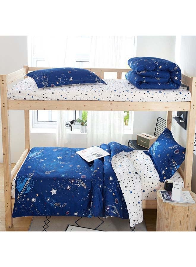 NIBEMINENT 4-Piece European Style Galaxy Theme Printed Duvet Cover Set Polyester White/Blue - Image 1