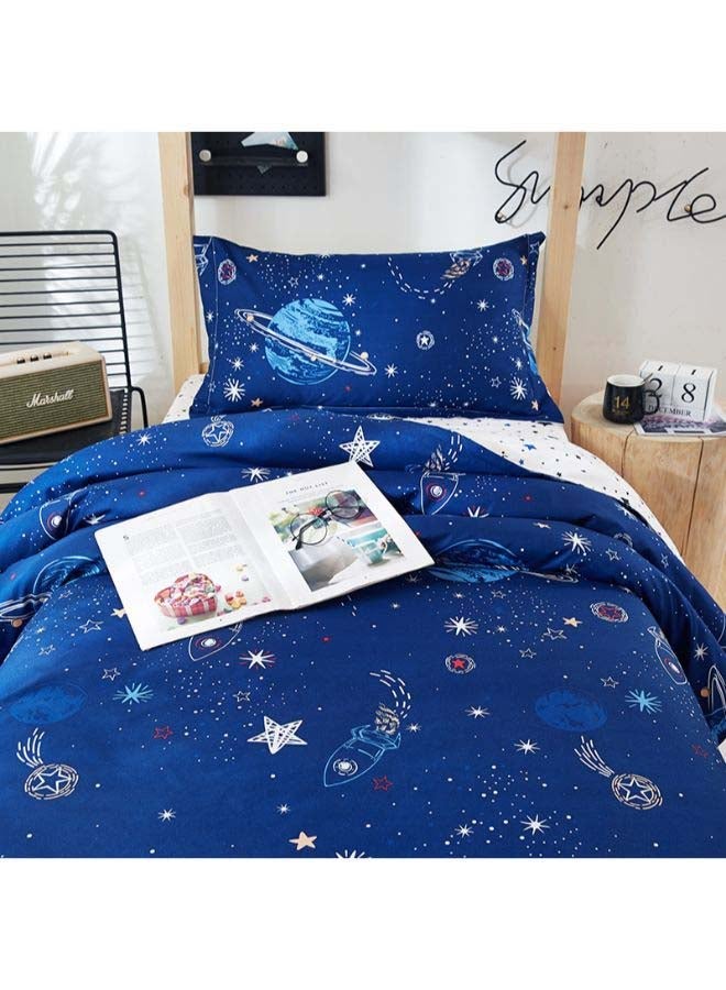 NIBEMINENT 4-Piece European Style Galaxy Theme Printed Duvet Cover Set Polyester White/Blue - Image 5
