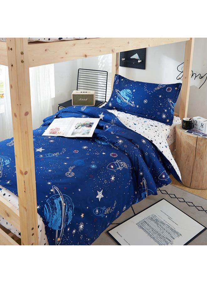 NIBEMINENT 4-Piece European Style Galaxy Theme Printed Duvet Cover Set Polyester White/Blue - Image 4