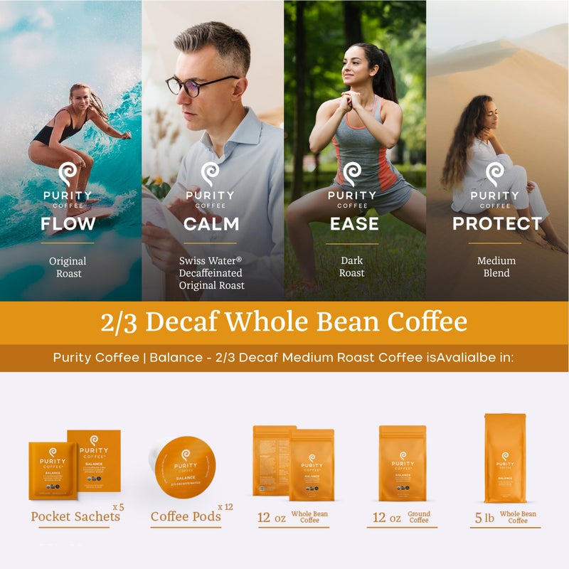 Purity Coffee BALANCE 2/3 Decaf Medium Roast Whole Bean (12oz Bag) | Specialty-Grade USDA Organic Mountain Water Decaffeinated + Arabica Blend | Third Party Tested for Mold, Mycotoxins & Pesticides - Image 3