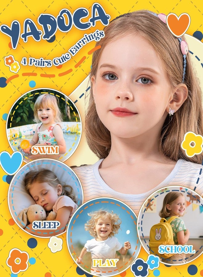 Yadoca 𝟗𝟐𝟓 𝐒𝐭𝐞𝐫𝐥𝐢𝐧𝐠 𝐒𝐢𝐥𝐯𝐞𝐫 𝐏𝐨𝐬𝐭 Small Hoop Earrings For Girls Hypoallergenic Huggie Earrings for Women - Cute Heart Flowers Butterfly Star Cubic Zirconia Cartilage Earrings For Sensitive Ears Pink 4Pairs - Image 3