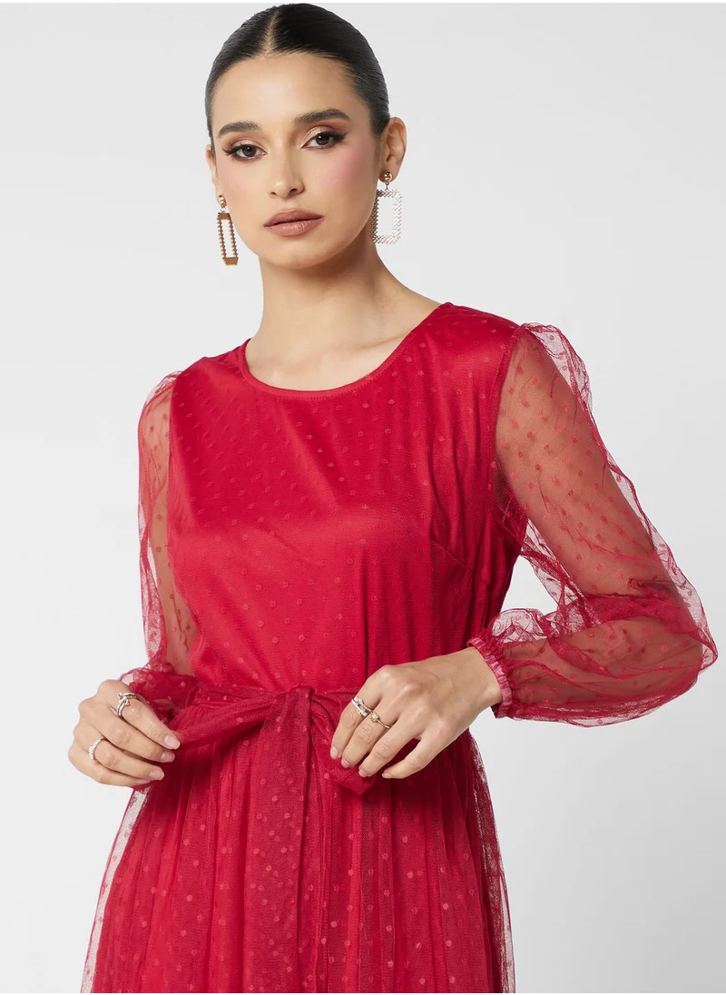 Khizana Belted Mesh Dress