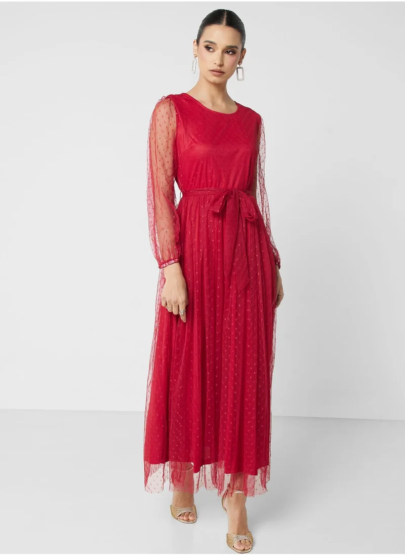 Khizana Belted Mesh Dress