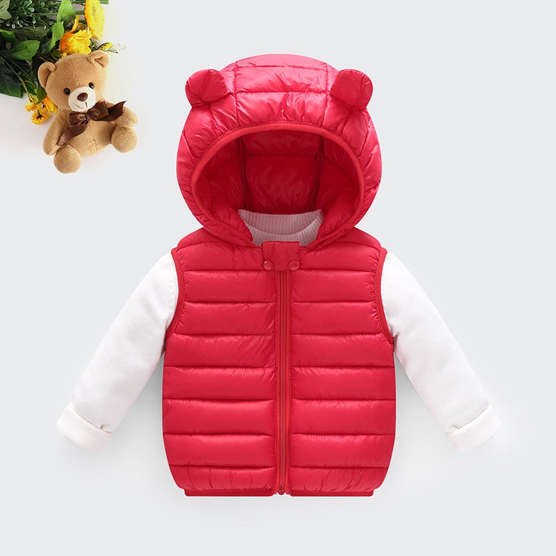 Generic 2020 Kids Padded Vest Cute Hooded Ear Lightweight Red