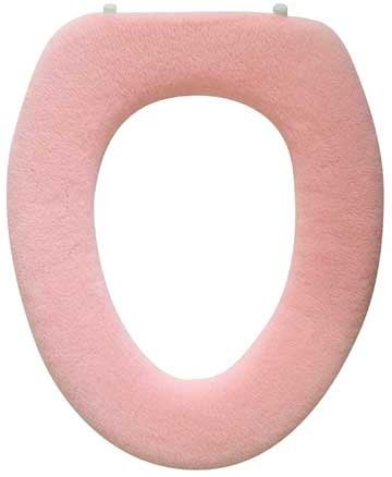 Warm-n-Comfy Soft Toilet Seat Cover - Plush & Thick Fabric Toilet Seat Warmer for Round & Elongated 14x18" Toilet Seats - Reusable, Machine-Washable, Easy-Install - Gift-Ready Packaging - Pastel Pink - Image 1