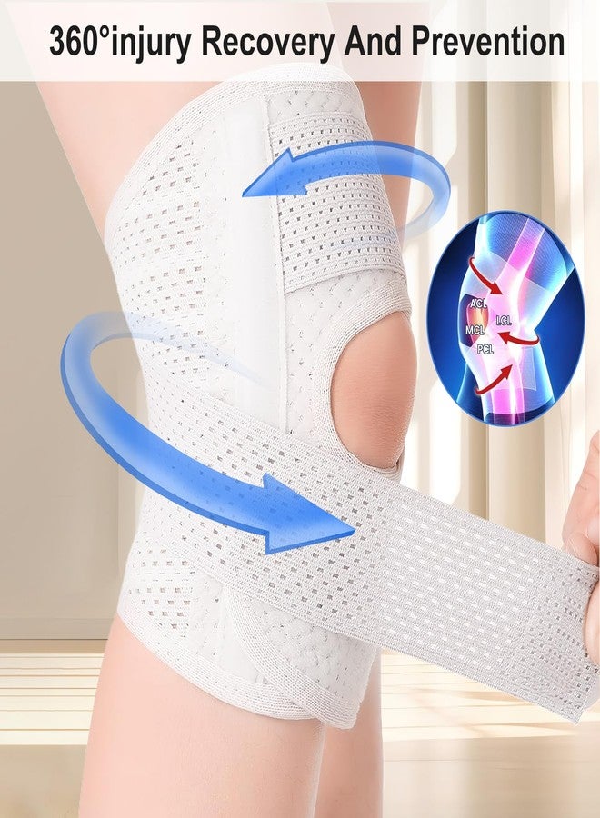 TecoKart دعامة الركبة القابلة للتعديل من TecoKart® لتخفيف الألم - حزام دعم الركبة القابل للتهوية للرجال والنساء، غطاء تثبيت الركبة للتعافي من الإصابات، التهاب المفاصل والاستخدام الرياضي (الساق اليمنى، مقاس متوسط، أبيض) - Image 3