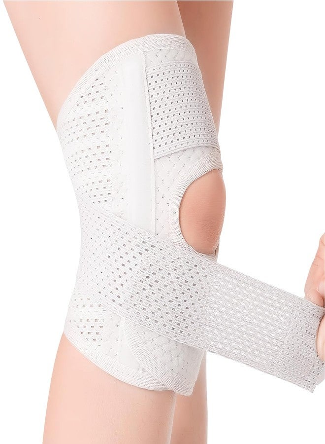 TecoKart دعامة الركبة القابلة للتعديل من TecoKart® لتخفيف الألم - حزام دعم الركبة القابل للتهوية للرجال والنساء، غطاء تثبيت الركبة للتعافي من الإصابات، التهاب المفاصل والاستخدام الرياضي (الساق اليمنى، مقاس متوسط، أبيض) - Image 1