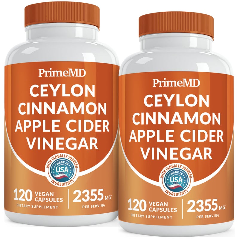 PrimeMD 5in1 Ceylon Cinnamon Capsules 2355mg Apple Cider Vinegar Capsules with Turmeric Panax Ginseng and Bioperine 120 Count Pack of 2