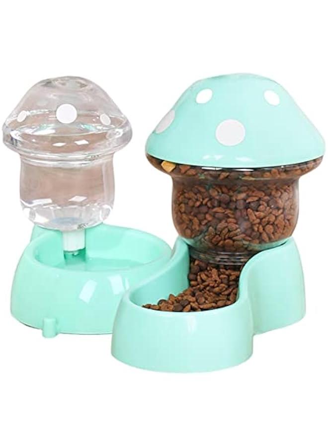 Cat Food and Water Bowls, Pet Food Feeder Self-Dispensing Cat Feeder Pet Dry Food Dispenser Pet Waterer for Small Medium Big Pets Green - Image 1