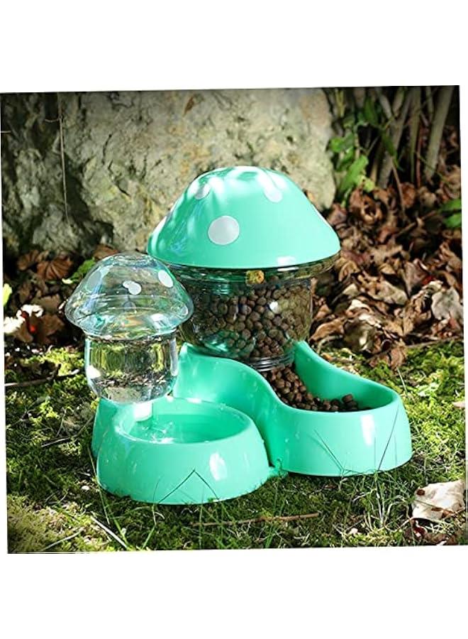 Cat Food and Water Bowls, Pet Food Feeder Self-Dispensing Cat Feeder Pet Dry Food Dispenser Pet Waterer for Small Medium Big Pets Green - Image 2