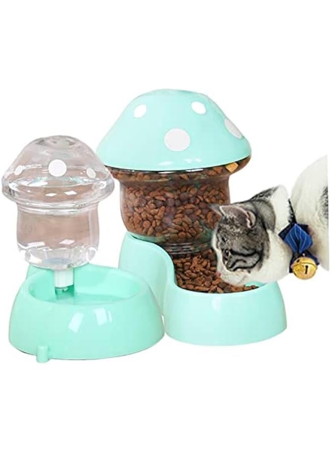 Cat Food and Water Bowls, Pet Food Feeder Self-Dispensing Cat Feeder Pet Dry Food Dispenser Pet Waterer for Small Medium Big Pets Green - Image 4