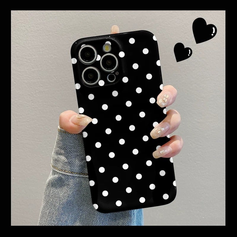 Xuanfulei Compatible Phone Case for iPhone 16, Xiaomi 15, Huawei Mate 70, OPPO Reno 13, vivo X200, OnePlus, Honor, Redmi - Minimalist Black with White Dots, Full Protection - Image 1