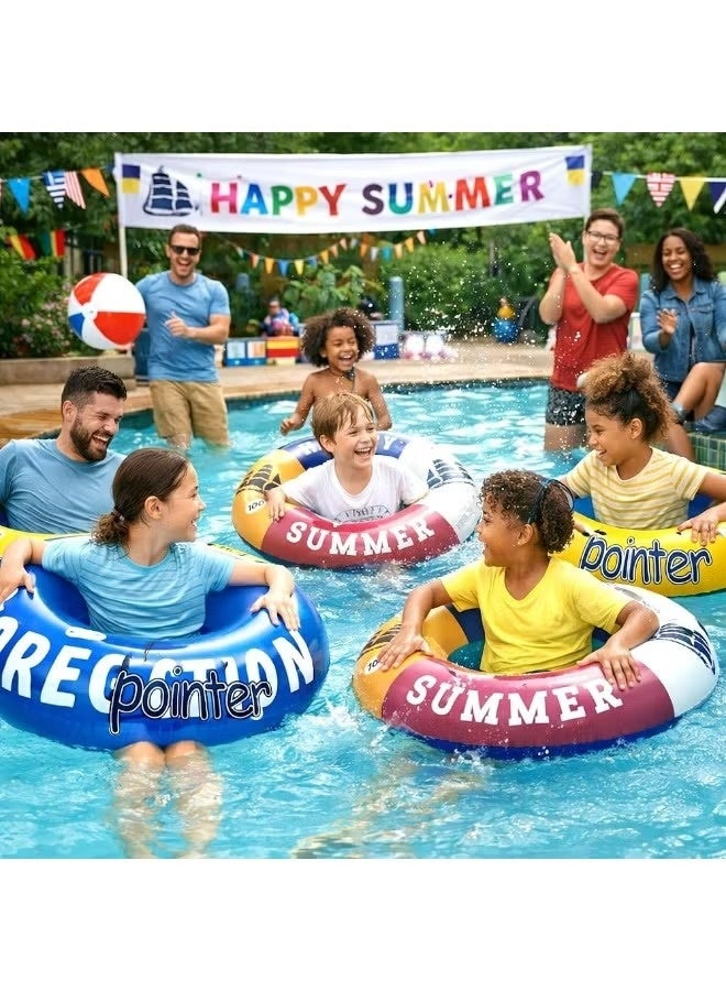 Nautical Inflatable Swim Ring Size 90 with Safety Handles - Durable Water Float for Kids & Teens Age 4-12 Years - Happy Summer Ship Design - Image 2