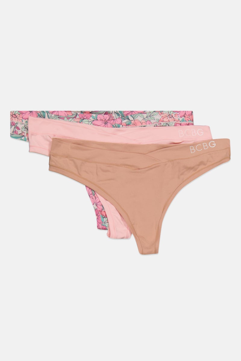 BCBGeneration Women 3 Pcs Floral Print Pull On Panty, Pink - Image 3