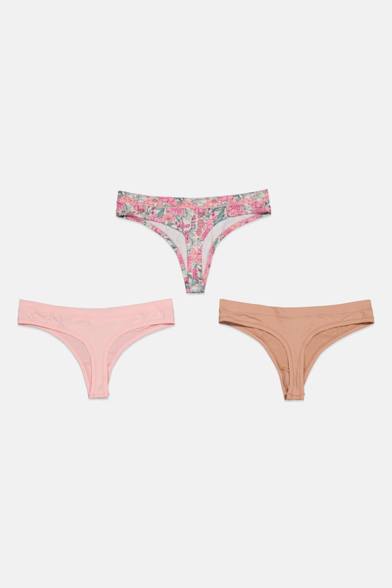 BCBGeneration Women 3 Pcs Floral Print Pull On Panty, Pink - Image 2