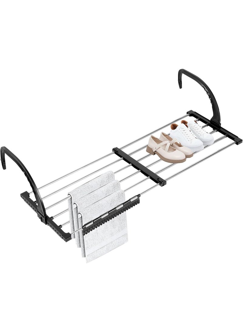 YelaJoy Portable Clothes Drying Rack for Balcony, Foldable Railings Windowsill, Retractable Radiator Clothes Airer, Folding Towel Rack Indoor Outdoor Travel Laundry Rack with Clips (38-55 CM) - Image 1