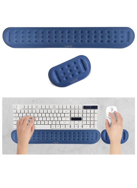Keyboard Wrist Rest Pad and Mouse Wrist Rest Pad, Soft Memory Foam Ergonomic Hand Wrist Support for Computer, PC, Laptop, Comfort with Massage Hole for Productive Typing and Gaming (Midnight Blue)