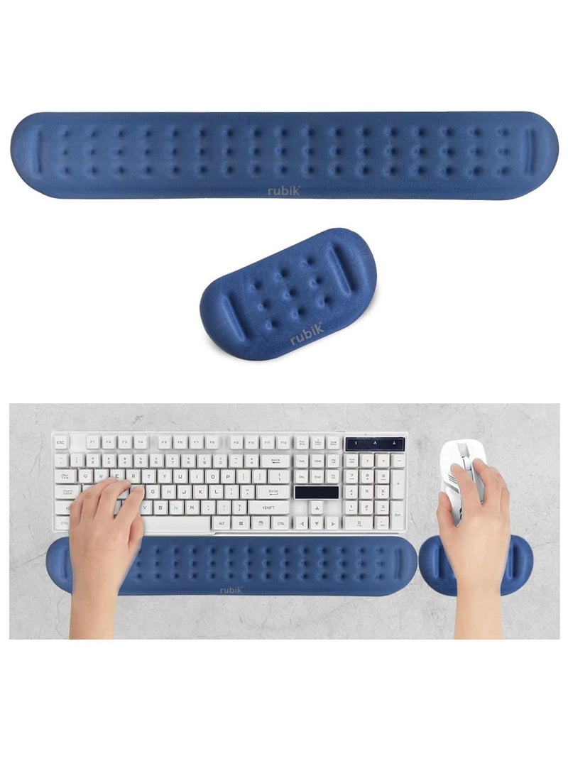 Rubik - Keyboard Wrist Rest Pad and Mouse Wrist Rest Pad, Soft Memory Foam Ergonomic Hand Wrist Support for Computer, PC, Laptop, Comfort with Massage Hole for Productive Typing and Gaming (Midnight Blue) - Image 1