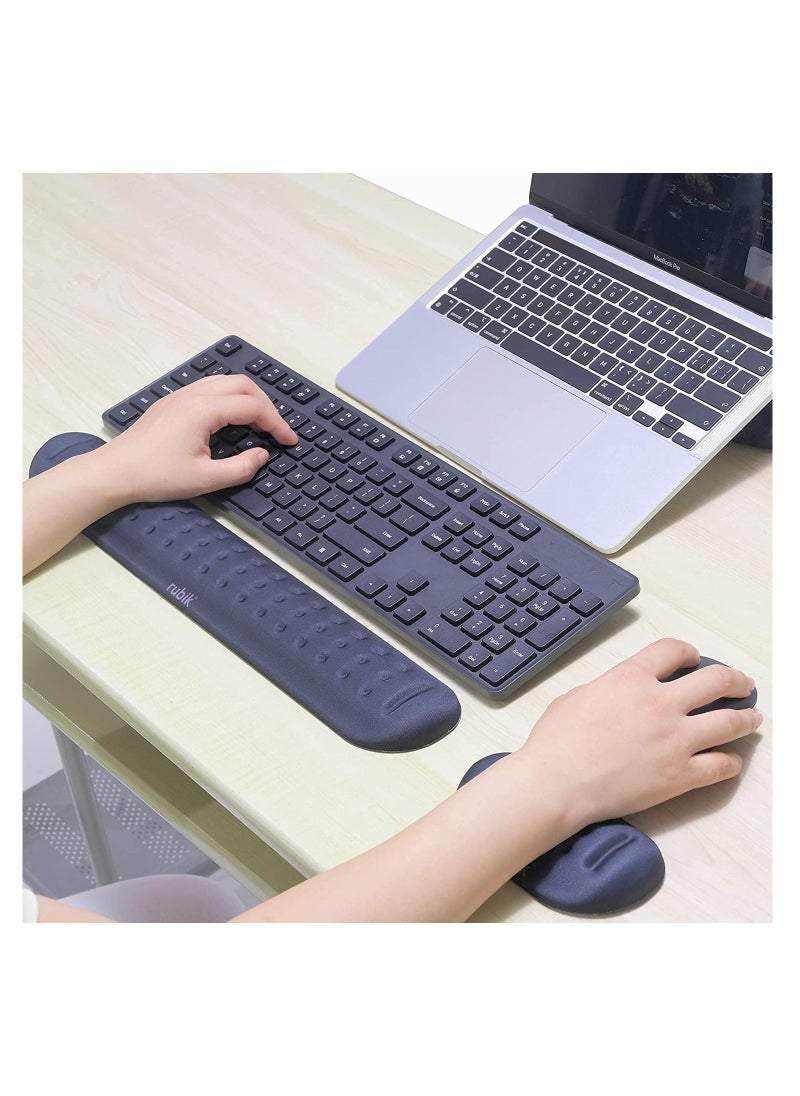 Rubik - Keyboard Wrist Rest Pad and Mouse Wrist Rest Pad, Soft Memory Foam Ergonomic Hand Wrist Support for Computer, PC, Laptop, Comfort with Massage Hole for Productive Typing and Gaming (Midnight Blue) - Image 1