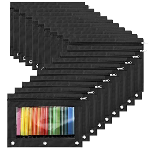 Marspark 48 PCS Pouch Bag for 3 Ring Binder - Bulk Zipper Pencil Binder Pouches with Clear Window for School Office Utensils Storage Supplies(Black) - Image 1