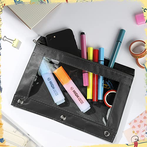 Marspark 48 PCS Pouch Bag for 3 Ring Binder - Bulk Zipper Pencil Binder Pouches with Clear Window for School Office Utensils Storage Supplies(Black) - Image 5