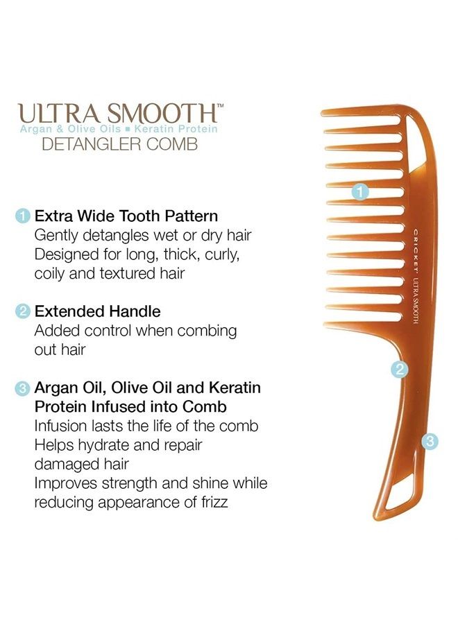 Cricket Ultra Smooth Detangler Comb for Wet, Dry, Long, Thick Hair Anti-Frizz Detangling Shower Comb with Argan & Olive Oils and Keratin Protein Infused Plastic - Image 2