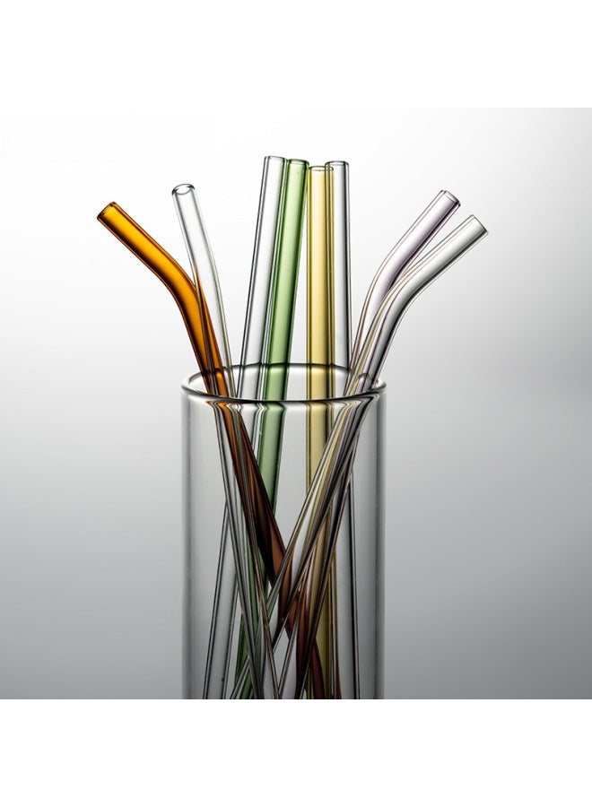 Ins Style Colorful Thick Glass Straws Transparent Creative Heat-resistant Borosilicate Crystal Straight Bent Tubes Bulk Pack-Color:8*150mm Transparent Elbow  - Image 1