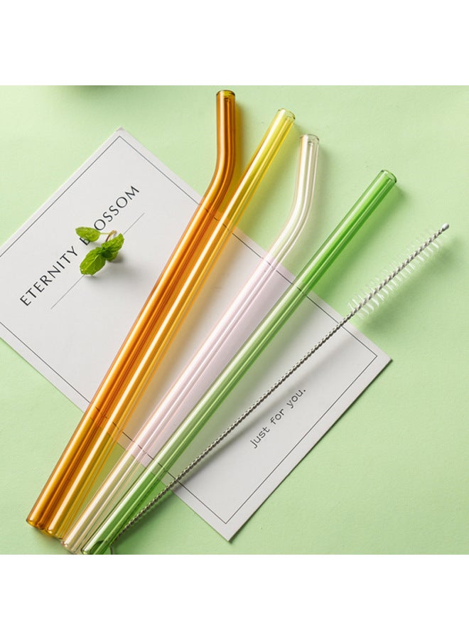 Ins Style Colorful Thick Glass Straws Transparent Creative Heat-resistant Borosilicate Crystal Straight Bent Tubes Bulk Pack-Color:8*150mm Transparent Elbow  - Image 2