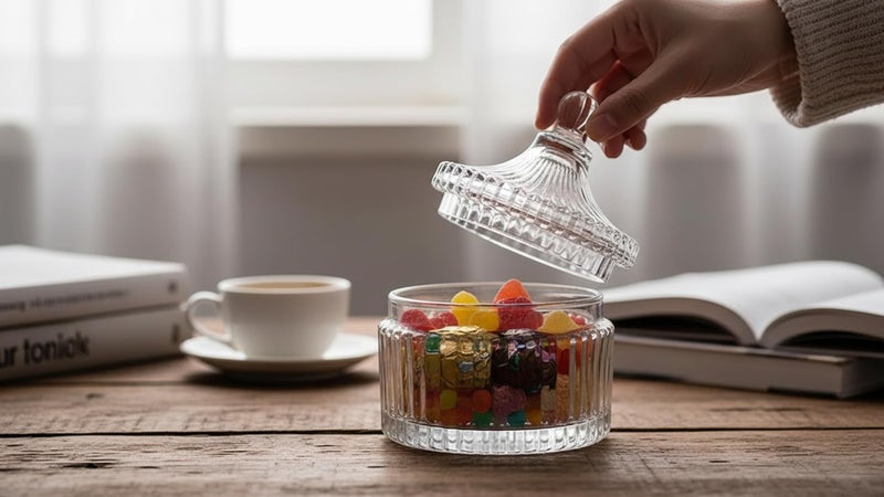 Generic Decorative Glass Sugar Bowl Set with Lids, 1-Piece, Crystal Pattern - Image 1