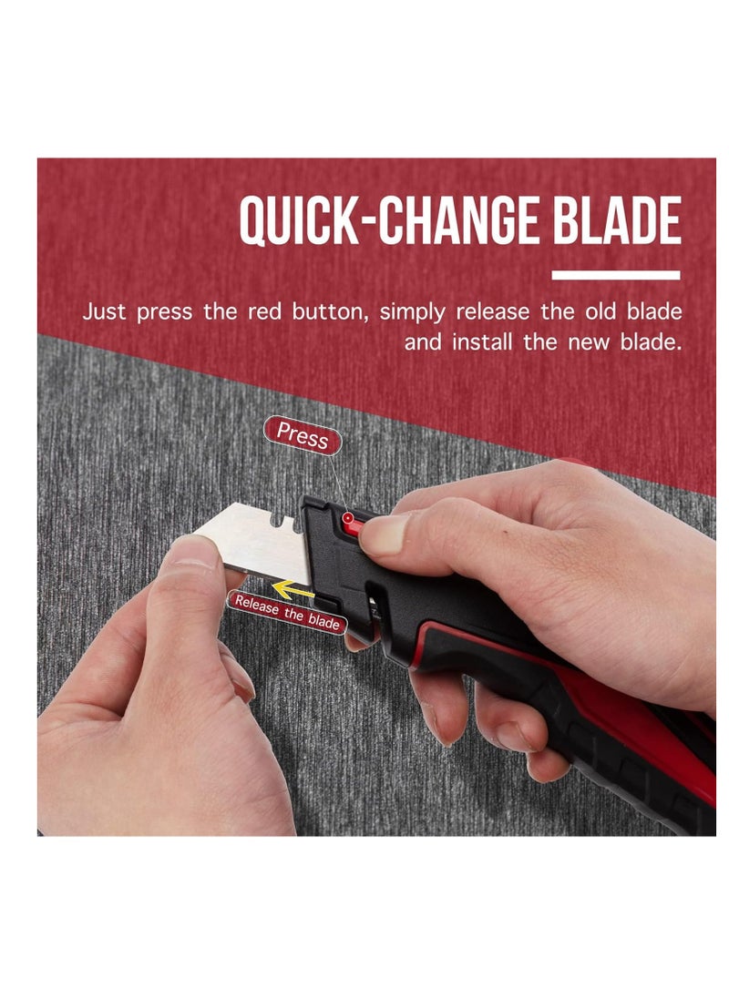 SYOSI - 2-Pack Utility Knife Box Cutter Set - Retractable & Folding Razor Knife with 20 Extra SK5 Sharp Blades, Red - Image 1