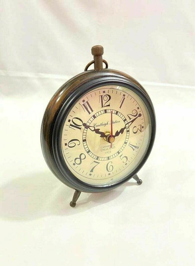 ALI NAUTICAL Handmade Antique Wooden Table Top Clock Desk Clock Antique Stayle Roman Number Home & Office Study Living Room Decoration Gift Item (Brown) - Image 2