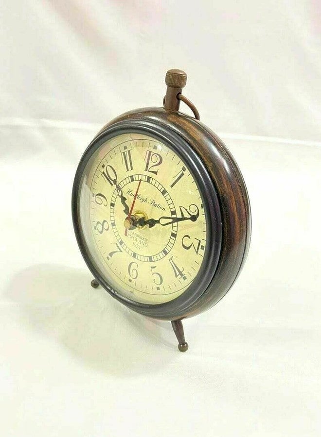 ALI NAUTICAL Handmade Antique Wooden Table Top Clock Desk Clock Antique Stayle Roman Number Home & Office Study Living Room Decoration Gift Item (Brown) - Image 3