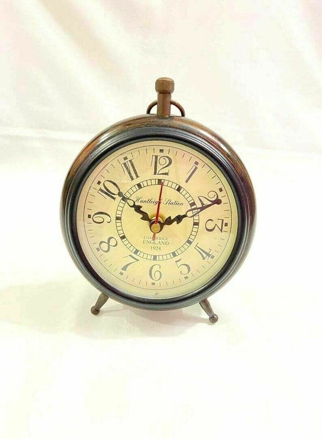 ALI NAUTICAL Handmade Antique Wooden Table Top Clock Desk Clock Antique Stayle Roman Number Home & Office Study Living Room Decoration Gift Item (Brown) - Image 4