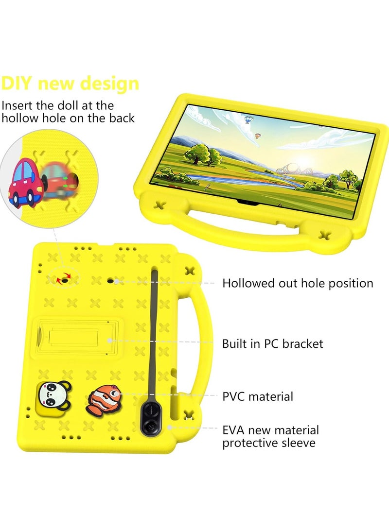 VKL Case Compatible with Honor Pad X9 11.5 Inch, DIY Accessories for Kids, Shockproof Case with [Pencil Holder] [Shoulder Strap] [Handle Stand], Yellow - Image 2