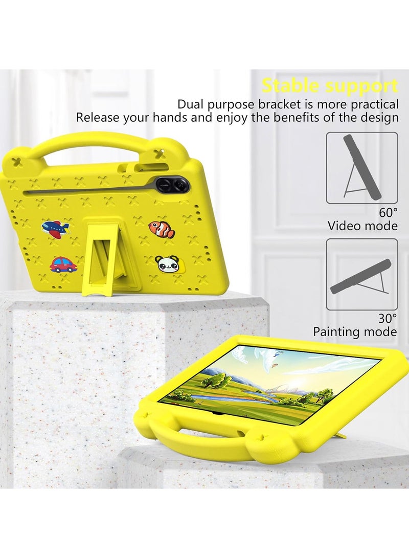 VKL Case Compatible with Honor Pad X9 11.5 Inch, DIY Accessories for Kids, Shockproof Case with [Pencil Holder] [Shoulder Strap] [Handle Stand], Yellow - Image 4