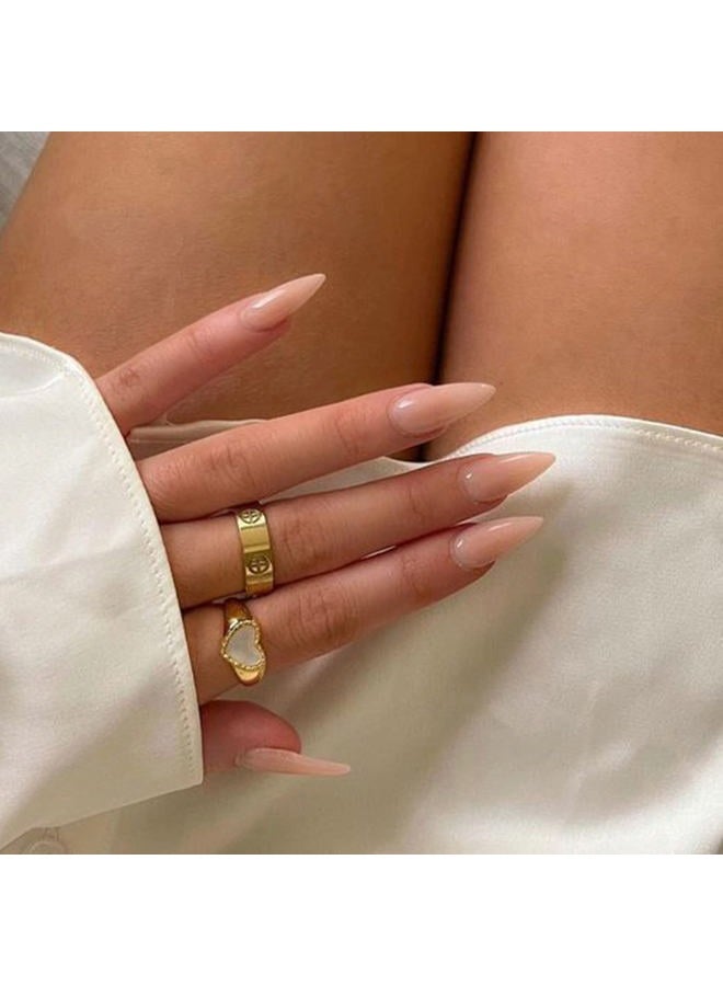 VOTACOS Press on Nails Long Stiletto Nude Fake Nails False Nail with Pure Transparent Glossy Stick on Nail for Women - Image 3