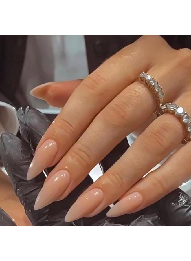VOTACOS Press on Nails Long Stiletto Nude Fake Nails False Nail with Pure Transparent Glossy Stick on Nail for Women - Image 2
