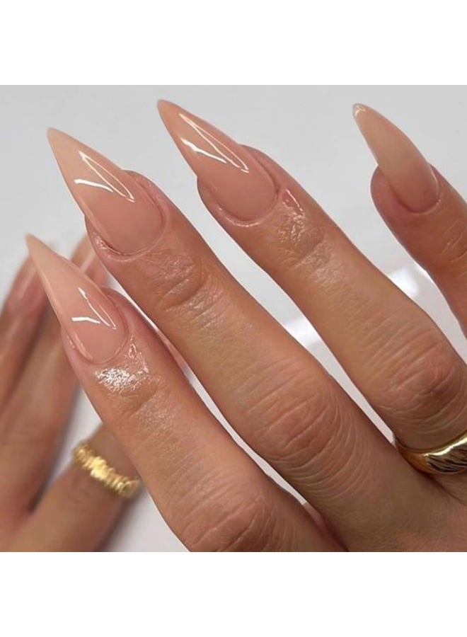 VOTACOS Press on Nails Long Stiletto Nude Fake Nails False Nail with Pure Transparent Glossy Stick on Nail for Women - Image 1