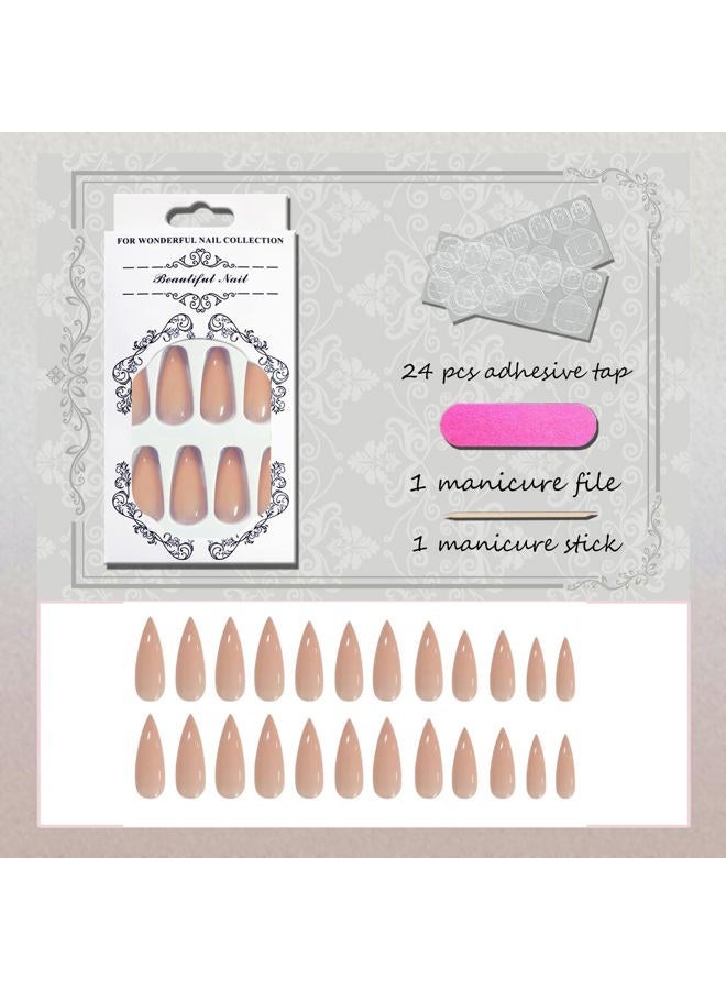 VOTACOS Press on Nails Long Stiletto Nude Fake Nails False Nail with Pure Transparent Glossy Stick on Nail for Women - Image 4
