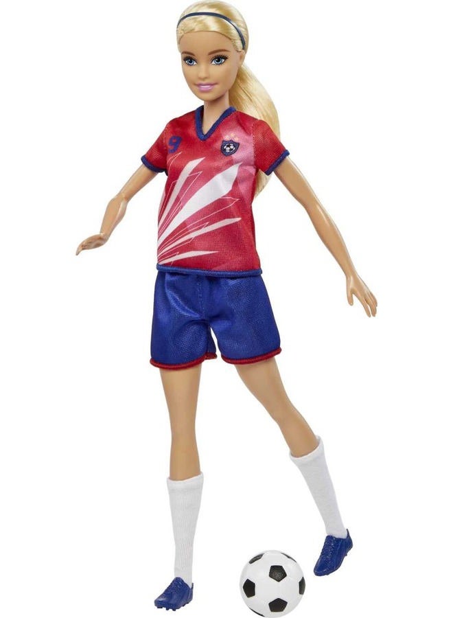 Barbie Soccer Doll, Blonde, #9 Uniform, Soccer Ball, Cleats, Socks, 3 & Up - Image 2