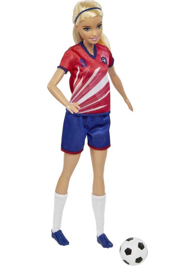 Barbie Soccer Doll, Blonde, #9 Uniform, Soccer Ball, Cleats, Socks, 3 & Up - Image 3