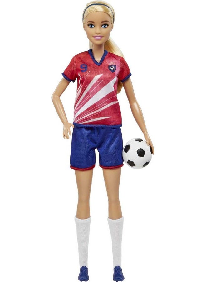 Barbie Soccer Doll, Blonde, #9 Uniform, Soccer Ball, Cleats, Socks, 3 & Up - Image 1