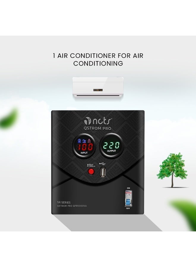 NCTS منظم جهد أوتوماتيكي NCTS QSTROM PRO QPR5000VA (5000VA/4000W) مثبت عالي الأداء، نظام حماية، شاشة LED للعداد، منفذ USB، تحكم CPU، منظم جهد ثقيل للاستخدام المنزلي والمكتبي. - Image 3