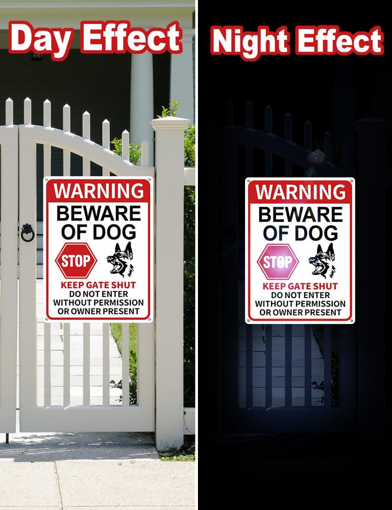 Multiwins 2 Pack Beware of Dog Signs, 13x9.9 inch Reflective Tin Sign Beware of Dog for Fence, Do Not Enter Sign Great for Garden and Yard Wall Decor - Image 5