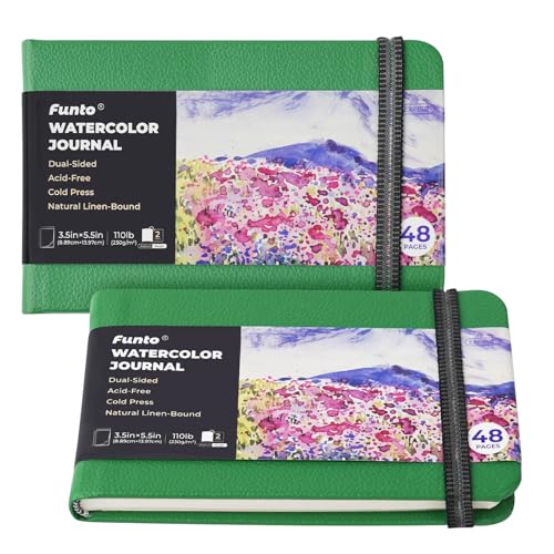Funto Watercolor Journal 35x55 2 Pack 24 Sheets Each ColdPressed with Inner Pocket 110lb230gsm Suitable for Techniques and Mixed Media - Image 1