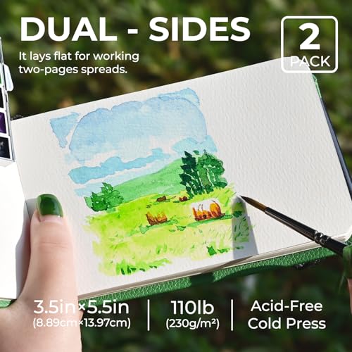 Funto Watercolor Journal 35x55 2 Pack 24 Sheets Each ColdPressed with Inner Pocket 110lb230gsm Suitable for Techniques and Mixed Media - Image 3