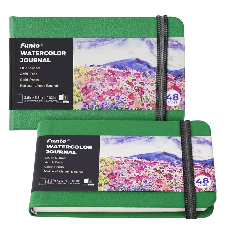 Funto Watercolor Journal 35x55 2 Pack 24 Sheets Each ColdPressed with Inner Pocket 110lb230gsm Suitable for Techniques and Mixed Media - Image 2