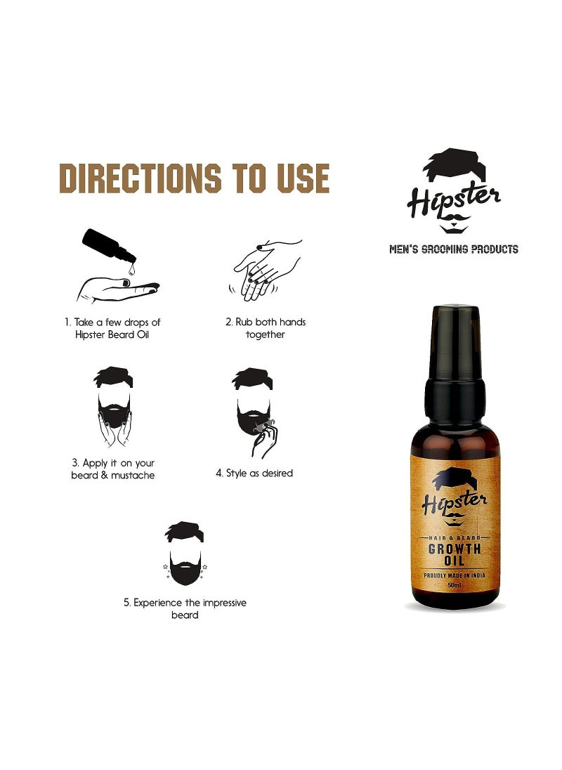 Hipster Hair  Beard Growth Oil For Men 50ml With Vitamin E Keratin Almond  Argan Oil
