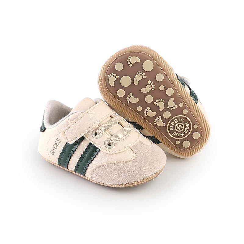 TsQiiane Newbron Baby Boys Girls Retro Sneakers Pu Leather Rubber Sole Walking Shoes Toddler Non-slip First Walkers Infant Slippers Crib Shoes(6193/green 1) - Image 1